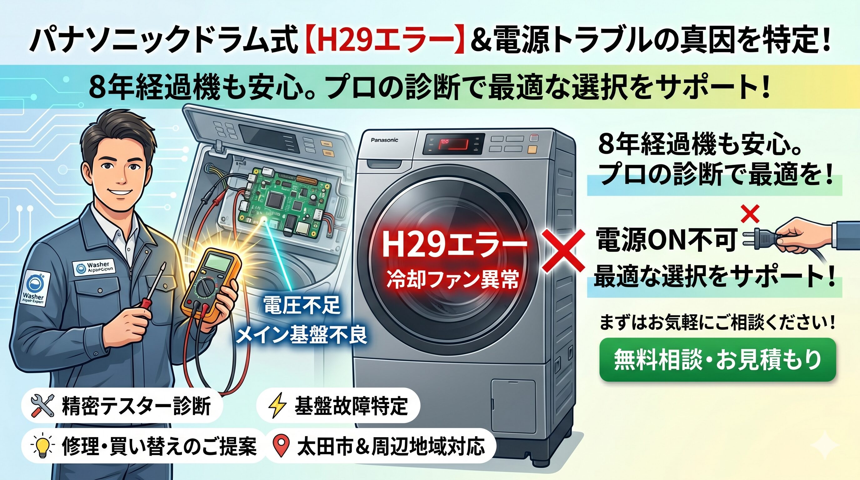 パナソニックドラム式】H29エラーと電源が入らない原因をプロが解説