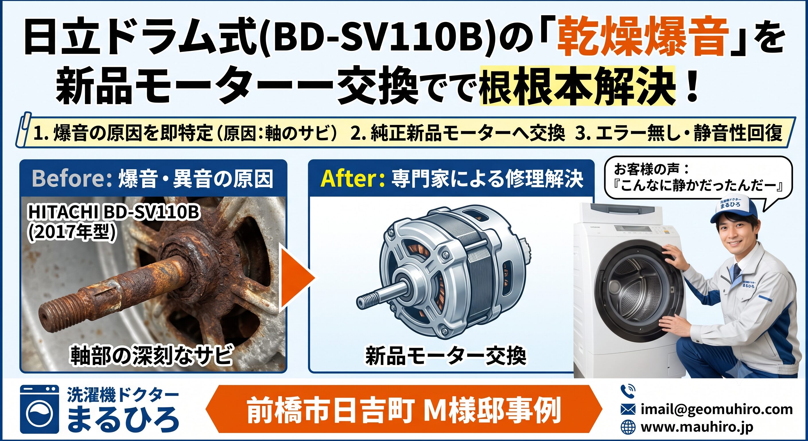 プロが解説】日立ドラム式(BD-SV110B)でエラーなしの「乾燥ファン 